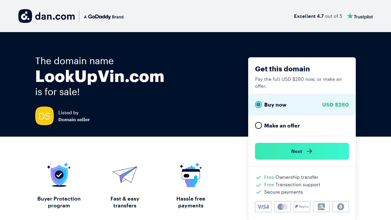 The domain name LookUpVin.com is for sale
