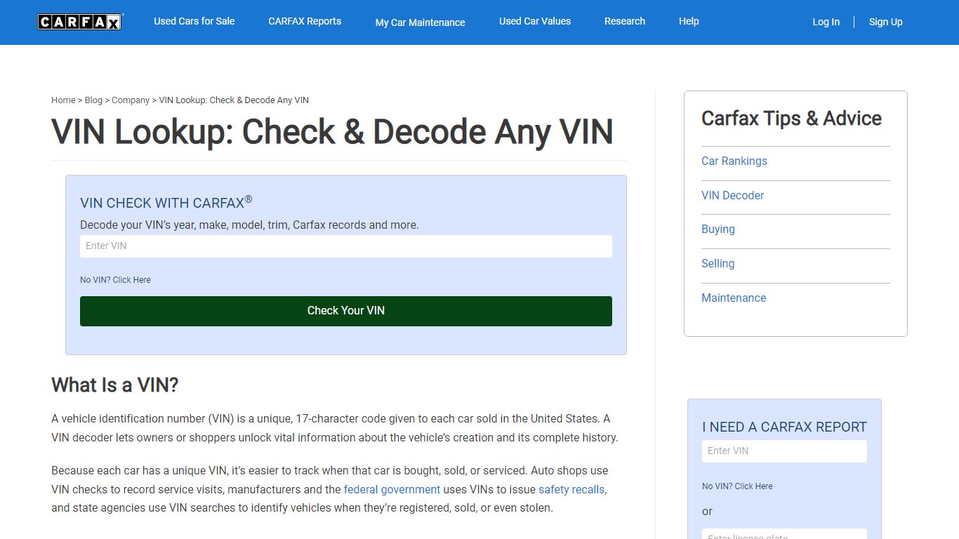 VIN Lookup: Check & Decode Any VIN - CARFAX
